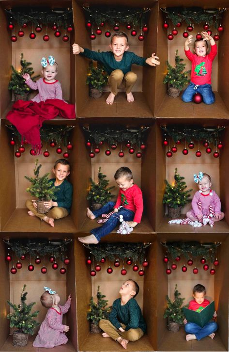 DIY Christmas Photos in a Box Diy Christmas Photos, Christmas Photoshoot Kids, Diy Christmas Photoshoot, Holiday Photos Outfits, Diy Christmas Photo, Diy Christmas Card, Clear Packaging, Christmas Card Pictures, Xmas Pictures