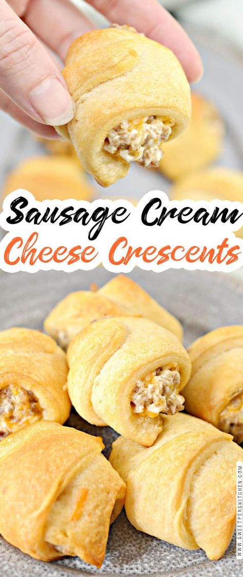 Sausage Cream Cheese Crescent Rolls, Sausage Cream Cheese Crescents, Crescent Roll Breakfast, Sausage And Cream Cheese, Campfire Meals, Crescent Roll Breakfast Recipes, Sausage Cream Cheese, Camp Meals, Camp Snacks