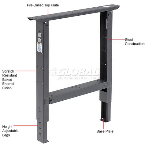 Bench Tops & Accessories | Bench Legs, Frames, Stringers & Uprights | Global Industrial™ C-Channel Adjustable Height Leg 29 to 35"H - for 30"D Workbench, 1 Leg Black | 249507BK - GLOBALindustrial.com Workbench Legs, Adjustable Height Workbench, Workbench Top, Industrial Legs, Wood Benches, Bench Legs, Material Handling Equipment, Chair Ideas, Adjustable Table