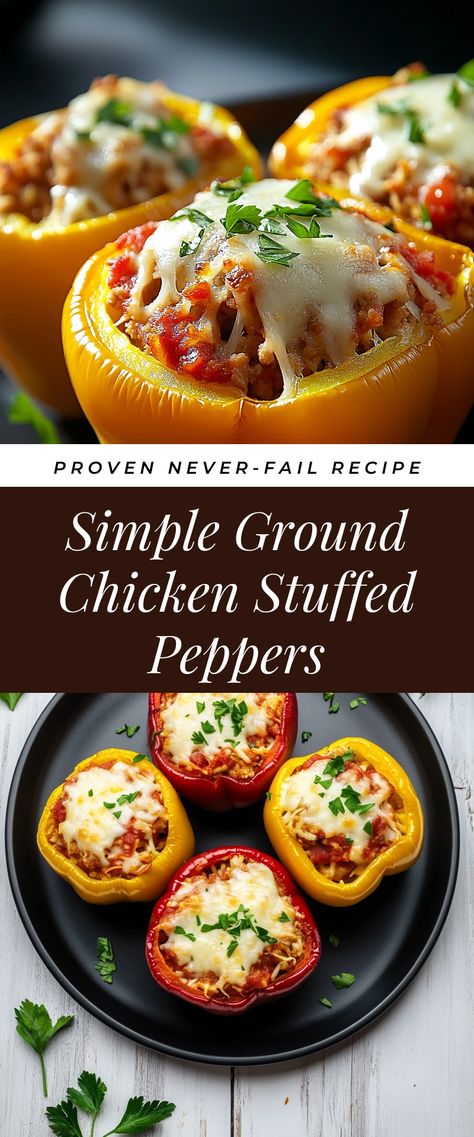 Image for Simple Ground Chicken Stuffed Peppers Stuffed Peppers With Ground Chicken, Heart Healthy Dinner Recipes, Ground Chicken Stuffed Peppers, Healthy Dinner For One, Healthy Dinner Options, Dinner For One, Chicken Stuffed, Clean Eating Dinner, Stuffed Whole Chicken