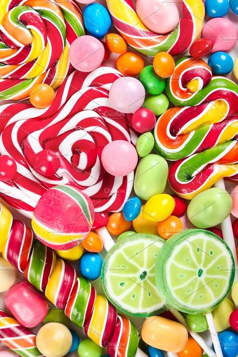 Colorful lollipops and candies by Nataliia Pyzhova on @creativemarket Candy Asethic, Pictures Of Candy, Lollipop Art, Candy Rush, Candy Background, Candy Pattern, Cake Illustration, Lollipop Candy, Candy Art