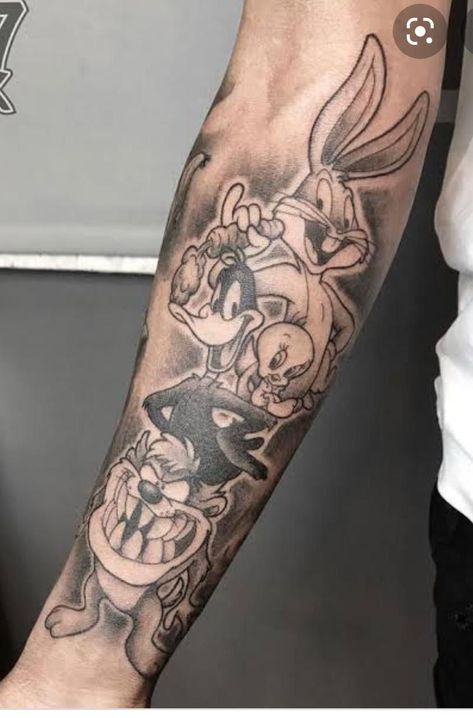 Looney Tunes Tattoos, Cartoon Leg Tattoos, Boondocks Tattoo Designs, Looney Tunes Tattoo Ideas, Looney Tunes Tattoo, Boondocks Tattoo, Taz Tattoo, Cartoon Legs, Sagittarius Tattoo Designs