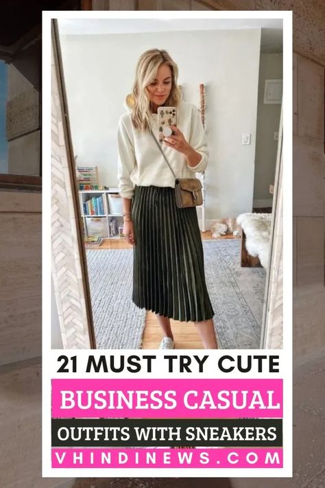 25 Stylish Business Casual Outfits with Sneakers: Best Work Wear Outfits 56 Business Sneakers Women, Business Casual With Sneakers Women, Business Casual Outfits With Sneakers, Casual Outfits With Sneakers, Work Outfits With Sneakers, Trendy Business Outfits, Cute Business Casual Outfits, Outfits With Sneakers, Tennis Shoes Outfit Work