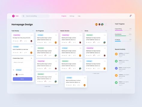 Task Management Dashboard, Task Management App, Project Management Dashboard, Login Page Design, Web Design User Interface, Ui Design Principles, Ui Design Dashboard, App Design Layout, Card Ui