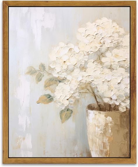 PRICES MAY VARY. 【Vintage Art for Wall Decor】Featuring vintage muted neutral Hydrangea art print, the farmhouse decor captures the beauty and tranquility of nature, bringing a sense of wonder into your living space. The vintage white flower pictures decor aesthetic is ideal for retro decoration, this artwork adds a vintage touch to your bathroom, bedroom, and living room, creating a serene and cozy atmosphere. 【Premium Materials】 Immerse yourself in the superior craftsmanship of this high-qualit Farm Living Room, Hydrangeas Painting, Vintage Floral Wall Art, Hydrangea Painting, Floral Bathroom, White Canvas Art, White Hydrangeas, Flower Canvas Wall Art, Botanical Wall Decor