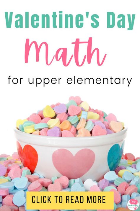 Are you looking for Valentine's Day math activities to use in your upper elementary classroom? This article by Hello Learning shares some fun and easy ideas to incorporate into your Valentine's Day math lessons! 4th grade and 5th grade kids will love being able to celebrate Valentine's Day while working on high interest math activities. Valentine's Day math ideas include color by number, math project based learning, conversation heart math, and more. Click to read about all of the ideas! Math Project Based Learning, Elementary Valentines, Color By Number Math, Heart Math, Project Based Learning Math, Activities For The Classroom, Math Valentines, Math 5, Fifth Grade Math