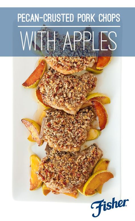 We like to think of Chef Alex Guarnaschelli's Fisher Pecan Crusted Pork Chops with Apples entrée as the perfect dinner for fall! The tender, skillet cooked apples paired with crunchy, nutty pork chops make this dish equal parts sweet and savory.​ Pecan Crusted Pork Chops, Pork Chops With Apples, Crusted Pork Chops, Alex Guarnaschelli, Roasted Ham, Apple Pork Chops, Cheap Easy Meals, Nut Recipes, Cooked Apples