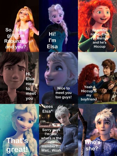 Jelsa Comics, Merida And Hiccup, Disney Ships, Jack Frost And Elsa, Jack And Elsa, Disney Theory, Most Paused Movie Scenes, Funny Disney Memes, Funny Disney Jokes