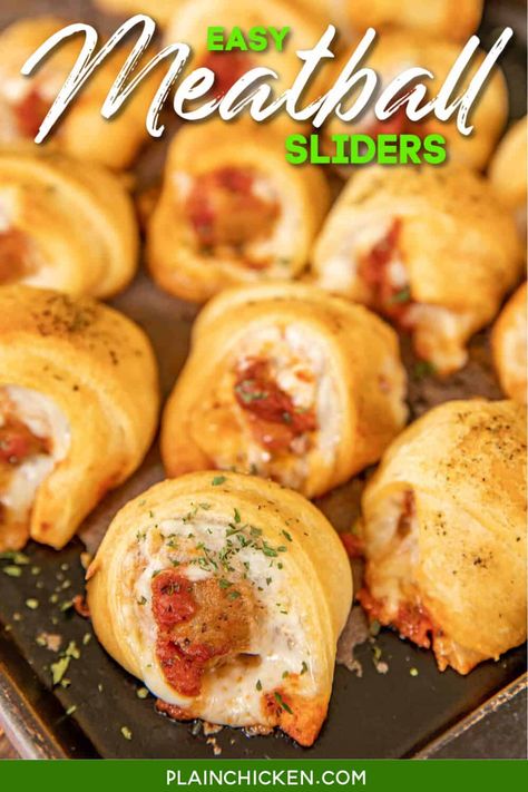 Passing Dish Ideas Parties, Easy Meatball Sliders, Crescent Roll Appetizers, Frozen Meatball Recipes, Easy Meatball, Meatball Sliders, Crescent Recipes, Appetizer Meatballs, Meatballs Easy