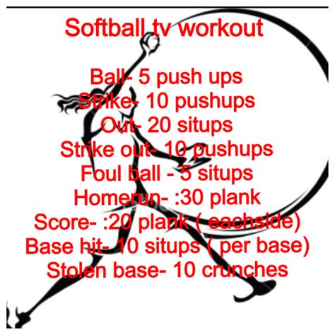 Softball workout for core and upper body i love this. i watch a lot of softball so now i can do it and workout too! :) Softball Workouts At The Gym, Workout For Core, Tv Workout, Softball Tips, Softball Memes, Softball Things, Softball Workouts, Tv Workouts, Softball Cheers