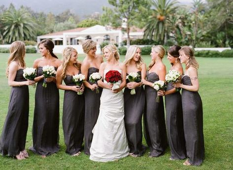 long dark gray bridesmaid dresses - Long black would look even better!! Dark Gray Bridesmaid Dresses, Montecito Wedding, Dark Grey Bridesmaid Dresses, Grey Bridesmaid Dresses Long, Gray Bridesmaid Dresses, Amsale Bridesmaid Dresses, Amsale Bridesmaid, Neutral Bridesmaid Dresses, Bridesmaid Dresses Long