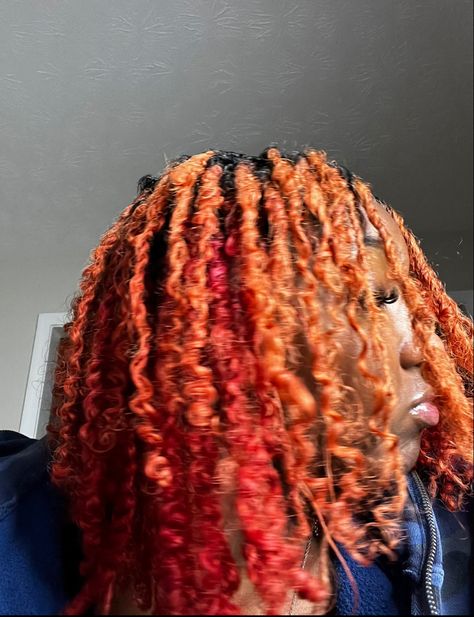 #locs #twostrandtwist #orangelocs #redlocs Two Color Hair Dye Ideas Locs, Red And Blonde Hair Color Locs, Ginger And Red Locs, Fall Loc Colors, Dreadlocks Dyed, Dread Colors, Locs Colors, Orange Dreads, Ginger Locs