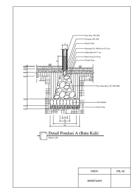 5.) Detail Pondasi A (Batu Kali) Architecture Symbols, Bathroom Layout Plans, Marble Medallion, Architecture Design Process, Shop Drawing, Building Foundation, Architecture Drawing Plan, Architecture Drawing Art, Family House Plans