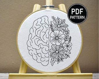 Brain Embroidery Pattern, Embroidery Patterns Free Printables Pdf, Flower Pattern Embroidery Templates, Psychology Embroidery, Easy Embroidery Patterns Free Templates, Brain Embroidery, Embroidery Flowers Pattern Templates, Embroidery Patterns Free Templates, Flower Embroidery Pattern