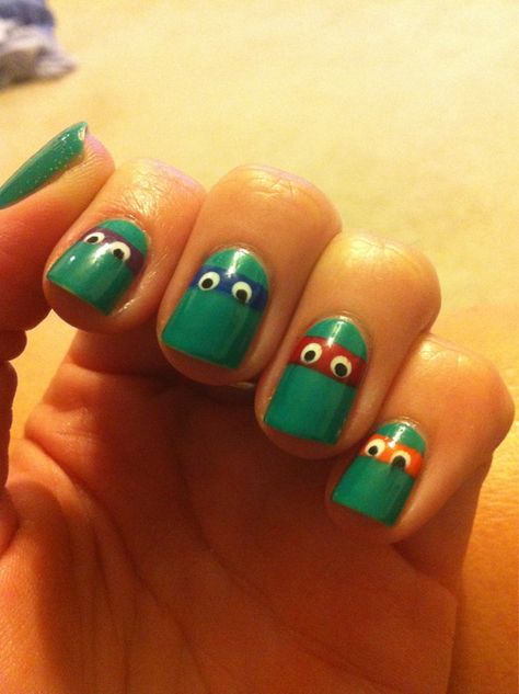 Ninja Turtle Nails, Turtle Nail Art, Turtle Nails, Do It Yourself Nails, Short Nails Art, Get Nails, Nails Short, Ninja Turtles, Gel Nail