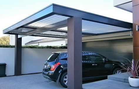 Carport Modern, Modern Carport, Evergreen House, Car Shed, Carport Plans, Pergola Carport, Double Carport, Car Shade, Carport Designs