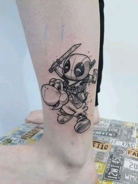 Small Deadpool Tattoo, Gaming Tattoo Ideas, Wired Tattoo, Deadpool Tattoo, Gamer Tattoos, Nerd Tattoo, Naruto Tattoo, Gaming Tattoo, Wolf Tattoos