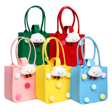 PRICES MAY VARY. PREMIUM QUALITY MATERIAL: Crafted from durable 2mm non-woven felt, these top handle felt bags ensure longevity and sturdiness, making them a premium choice for any occasion with the added charm of a cute snap button closure. VIBRANT COLOR VARIETY: Choose from a palette of 5 vibrant colors—red, green, blue, yellow, and pink—to match any party theme or personal preference. Make your celebration a colorful and memorable event! ECO-FRIENDLY AND REUSABLE: These felt bags are not only Felt Gift Bags, Felt Bags, Felt Gifts, Event Gifts, Small Gift Bags, Small Tote Bag, Christmas Goodies, Felt Bag, Party Favor Bags