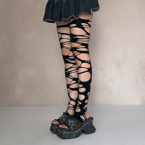 Black Ripped Tights #moodymumu #ripped #grunge Black Ripped Tights, Ripped Stockings, Ripped Tights, Retro Coquette, Countries In Europe, Costume Inspo, Club Shoes, Lace Tights, Suit For Women