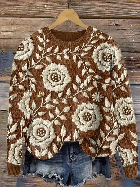 Topspink Flower Sweater Outfit, Flower Sweater, Women Sweaters Winter, Sweater Outfit, Embroidered Sweater, Plus Size Sweaters, Cute Sweaters, Winter Sweaters, Embroidered Flowers