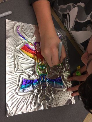 Jeweled Bugs | Ms. Amsler's Artroom Tin Foil Art, Visual Art Lessons, Childrens Art Projects, 7th Grade Art, 6th Grade Art, Classroom Art Projects, Portraiture Painting, Bug Art, Elementary Art Projects