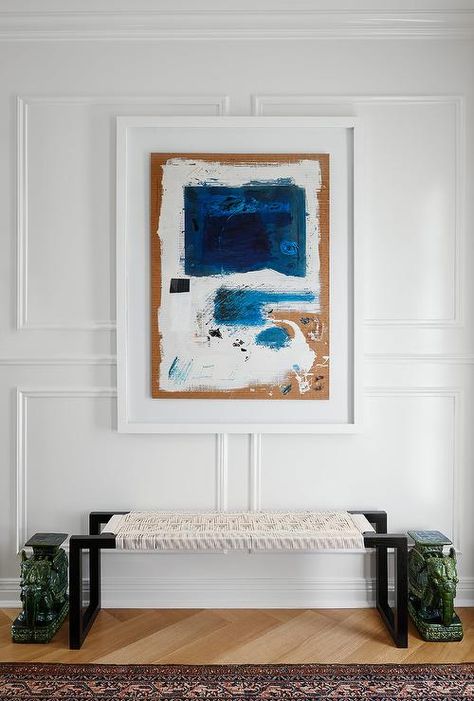 William Mcclure, Black Wainscoting, Classic White Kitchen, Traditional Colonial, Entrance Foyer, White Rope, Blue Abstract Art, Interior Renovation, Luxe Interiors