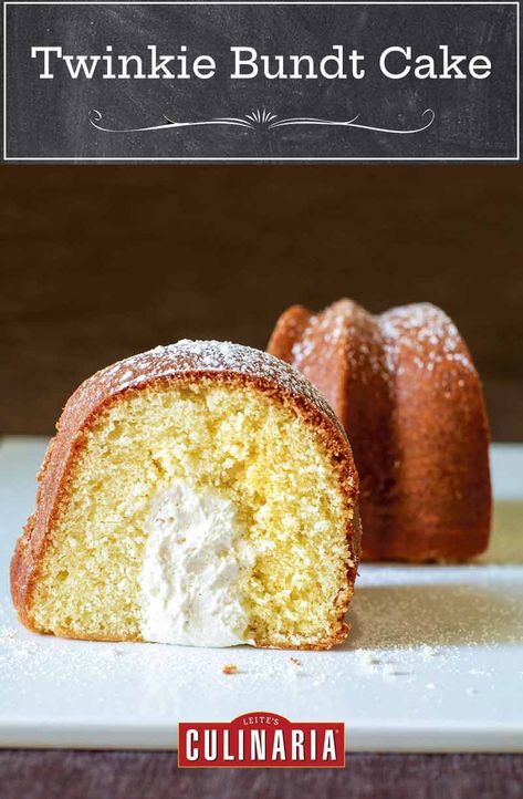 Yes, twinkie bundt cake is a thing. And if you're envisioning an enormous, joy-inducing slice of twinkie cake, then you're on the right track. #twinkies #homemadetwinkies #bundtcake #bundt Cake Advertisement, Twinkie Cake, Bundt Cake Recipe, Delicious Deserts, Bundt Cakes Recipes, Bundt Cakes, Think Food, Piece Of Cake, Snack Cake