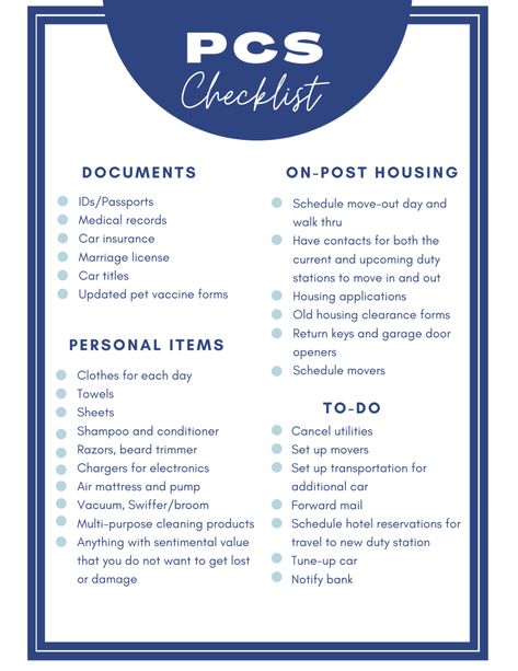 Pcs Move Checklist, Military Move Checklist, Move Checklist, Oconus Pcs, Pcs Checklist, Pcs Move, Navy Wife Life, Base Housing, Military Move