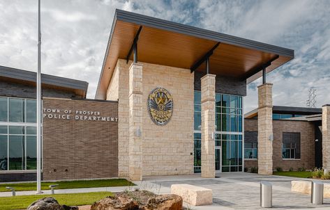 Town of Prosper Police Department | BRW Police Headquarters Architecture, Police Department Office Design, Police Station Exterior, Police Station Architecture, Police Station Aesthetic, Modern Police Station, Police Station Design, Police Department Building, Police Department Office