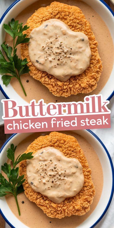 Looking for the perfect Chicken Fried Steak Recipe? This healthy recipe uses buttermilk for extra tenderness and flavor, topped with creamy country gravy. Save this dinner idea for a satisfying comfort meal your family will love. Sirloin Tip Steak, Chicken Fried Steak Recipe, Bbq Chicken Breast, Country Fried Steak, Country Gravy, Golden Chicken, Feta Chicken, Chicken Plating, Buttermilk Chicken