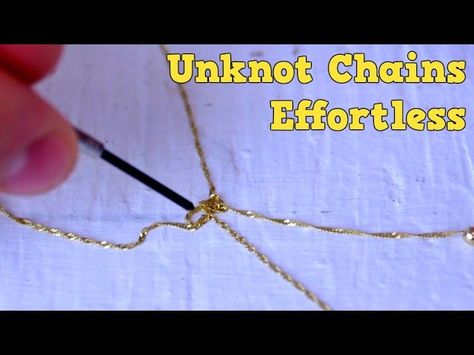 A knotted necklace chain can seem impossible to undo, but with the right tools, you can slowly untangle it. Untangle Necklace, Tangled Necklace, Knot Out, Clean Gold Jewelry, Knotted Necklace, Broken Chain, Knot Necklace, Useful Life Hacks, Household Hacks