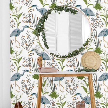 Room Designer, Wallpaper Panel, Bird Wallpaper, Peel And Stick Tile, Peel Stick Wallpaper, Bathroom Wallpaper, Stick On Tiles, Beach Cottage, Beachcrest Home