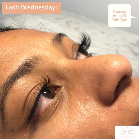 Lash Wednesday!  Here we have a Classic Set using 13 through 10 B curl extensions in a Doll Eye style. B Curl Eyelash Extensions, J Curl Eyelash Extensions, Curl Eyelash Extensions, Curl Extensions, Eyelash Extensions Styles, Curl Lashes, Curling Eyelashes, Doll Eyes, Ear Tattoo