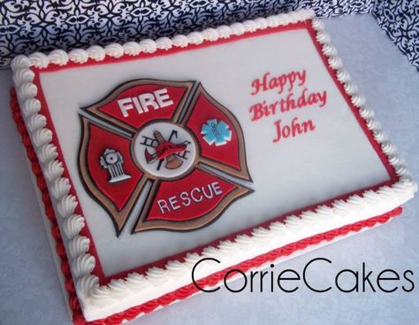 fire man cake Fire Department Retirement Cake, Firefighter Retirement Cake, Firefighter Birthday Cakes, Sheet Cake Ideas, Fireman Decor, Fire Fighter Cake, Firefighter Life, Fire Theme, Fireman Cake