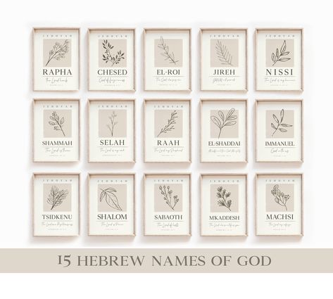 Hebrew Names of God Printable Wall Art Set of 15 prints,YAHWEH Selah Chesed Jireh Rapha El Elyon Shalom Nissi Raah Shammah El Roi El Shaddai Names Of God Printable, El Elyon, Hebrew Names, Names Of God, Wall Art Set, Wall Art Sets, Art Set, Mother’s Day, Printable Wall Art