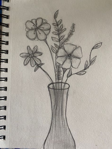 A vase of flowers Drawings Flower Vase, How To Draw A Vase With Flowers, A Vase With Flowers Drawing, Drawing Of Flower Bouquet, Drawing Of Vase, Flower Easy Sketch, Flowers Drawing In A Vase, Roses In A Vase Drawing, Simple Flower Vase Drawing