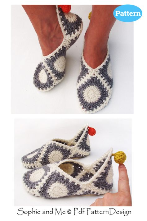 Häkelanleitung für Granny Square-Elfenpantoffeln Crochet Shoes Free Pattern, Crotchet Slippers, Crochet Patterns Slippers, Granny Square Socks Free Pattern, Granny Square Slippers Free Pattern, Granny Square Socks, Crochet Slipper, Crochet Granny Square Socks, Granny Slippers Crochet