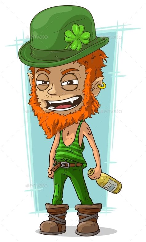 Leprechaun Illustration, Leo Character, Drunk Leprechaun, Leprechaun Drink, Leprechaun Pictures, Leprechaun Tattoos, St Patricks Day Clipart, Illustration People, Cartoon Artwork