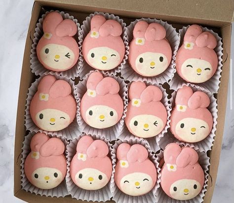 Sanrio Party Aesthetic, Sanrio Themed Party Aesthetic, Sanrio Bday Party, My Melody Birthday Theme, Sanrio Cupcakes, Sanrio Themed Party, Sanrio Desserts, Sanrio Bday, Sanrio Cookies