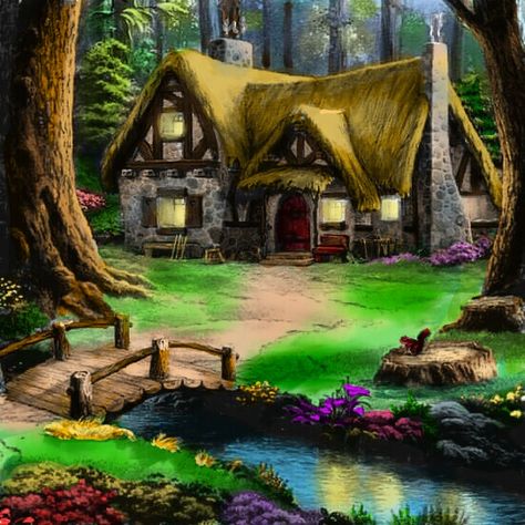 Snow White House, Snow White Cottage, Disney Princess Challenge, White Cabin, Clown Paintings, Disney Games, White Building, Fairytale Fantasy, Logo Gallery