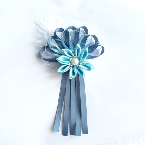 DIY blue ribbon buttonaire Ribbon Flowers, Blue Ribbon, Boutonniere, Winter Wedding, Bouquets, Wedding Flowers, Ribbon, Flowers, Blue