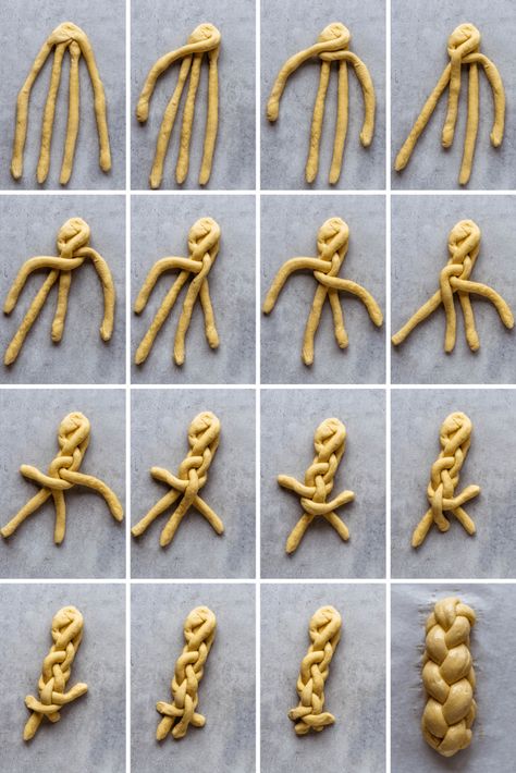 How to braid 4 strand challah bread #challah #bread #braid What To Eat With Challah Bread, Traditional Challah Bread Recipe, Braided Brioche Bread Recipe, Flavored Challah Bread, 6 Strand Challah Braid, Jewish Bread Challah, Challah Braiding Tutorials, Bread Shaping Techniques, Hallah Bread Recipe