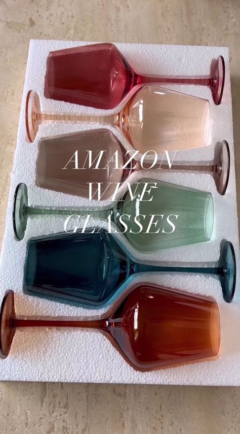 Colorful Kitchen Organization, Wine Glasses Colored, Cute Glassware Set, Colored Glass Home Decor, Unique Glassware Modern, Glassware Packaging Design, Amazon Wine Glasses, Eclectic Organic Modern Decor, Home Trinkets