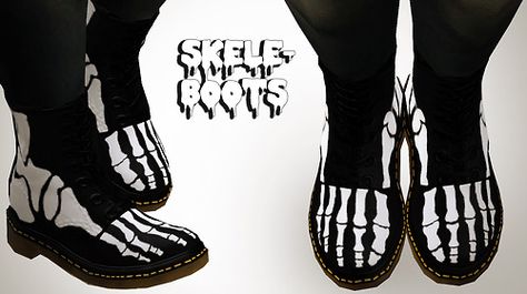 lolabourbonsims:  Skeleton print Dr Martens for Male and Female. Everything belongs to Pixicat (the originals are here and here) i just drew... Skeleton Clothes, Heavy Metal Fashion, Cool Piercings, Skeleton Print, Sims 4 Cc Finds, Doc Marten Oxford, Sims 4 Cc, Sims 4 Custom Content, Custom Content