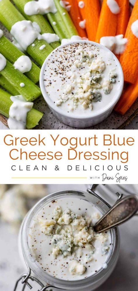 Creamy Greek Yogurt Blue Cheese Dressing is thick, tangy and loaded with chunks of pungent blue cheese. This recipe is easy to make with Greek yogurt, milk, mayonnaise, white wine vinegar, garlic and blue cheese crumbles. It’s incredibly delicious on salads or as a dip for buffalo wings and more. Blue cheese lovers, this one’s for you! Keto Blue Cheese Dressing, Keto Blue Cheese, Dressing Made With Greek Yogurt, Dressing With Greek Yogurt, Blue Cheese Salad Dressing, Blue Cheese Dressing Recipe, Cheese Salad Dressing, Blue Cheese Recipes, Make Greek Yogurt