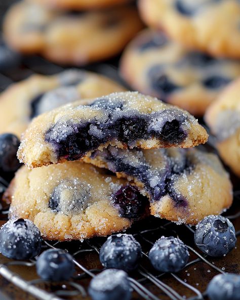 Gooey Blueberry Sugar Cookies Recipe Blueberry Pie Cookies, Blueberry Sugar Cookies, Cotton Candy Cheesecake, Blueberry Cookies Recipes, Chocolate Cherry Cookies, Oreo Cookie Recipes, Jelly Doughnuts, Cookies And Cream Cake, Tea Cakes Recipes