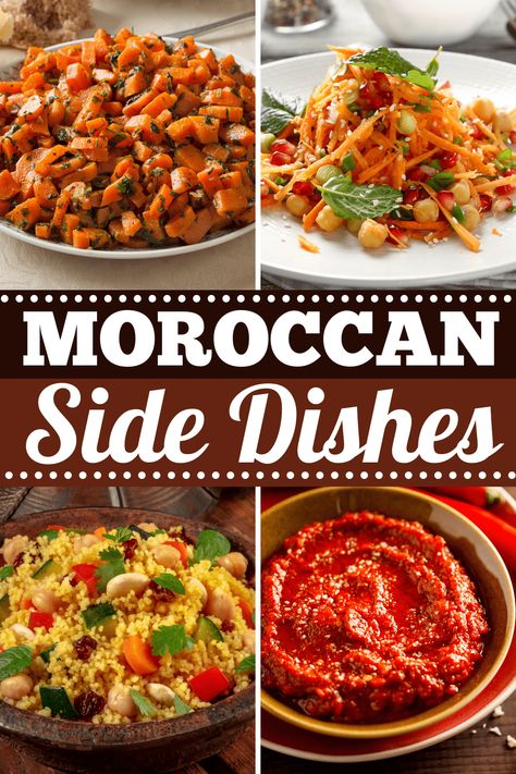 From salads to potato cakes to couscous, these traditional Moroccan side dishes are easy to make, simple, and oh-so-delicious. Moroccan Side Dishes, Moroccan Vegetables, Moroccan Carrots, Moroccan Couscous, Moroccan Dishes, Healthy Recipe Videos, Potato Cakes, Moroccan Food, Middle Eastern Recipes