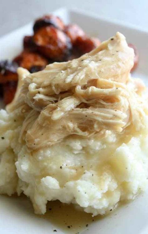 Crock Pot Chicken and Gravy Crockpot Chicken Gravy, Crock Pot Chicken And Gravy, Slow Cooker Lemon Chicken, Chicken And Gravy, Gravy Packet, Chicken Mashed Potatoes, Lemon Chicken Recipe, Crock Pot Chicken, Chicken Gravy