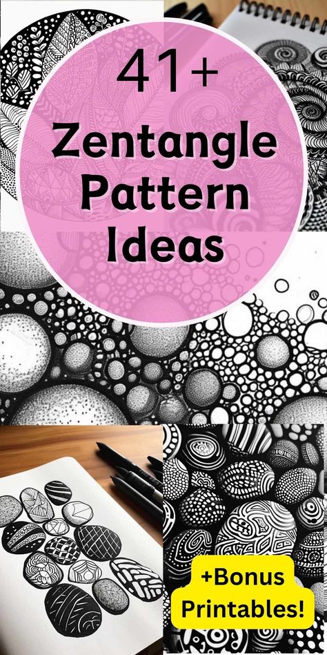 Ignite your creativity with a collection of 40+ Zentangle Patterns! Whether you're new to Zentangle art or an experienced artist, these diverse patterns cater to beginners and advanced practitioners alike. Explore simple designs for beginners and intricate patterns for more advanced artists, offering something for everyone to discover and enjoy. #ZentanglePatterns #CreativeInspiration #ArtisticExpression Complex Patterns Art, How To Do Zentangle Patterns, Zentangle Patterns Beginners, Tangle Art Patterns Simple, Zentangle Printables Free, Free Zentangle Patterns Printables, Zantangle Art Artwork Easy, How To Draw Zentangle Patterns Step By Step, Drawing Ideas Zentangle