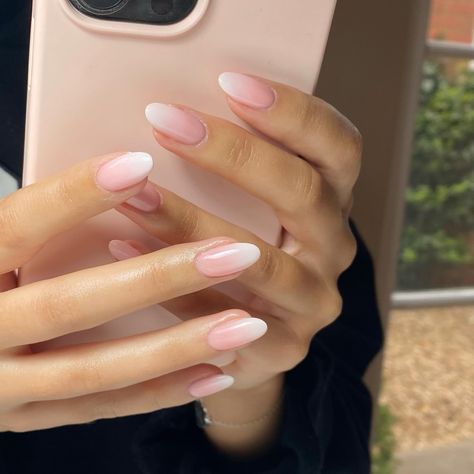 Dreamy ombré ☁️🤍✨ @the_gelbottle_inc BIAB 018 & Daisy @officialnavyprofessional for my tools #nails #nailsnailsnails #ombrenails #pinknails #whitenails #longnails #almondnails #manicure #nailart #nailinspo #nailideas #naildesign Light Pink Ombre French Tip Nails, Light Ombre Nails Natural, Ombre Nails Biab, Biab Ombre Nails, Pink Nail Art Almond, Ombre Biab Nails, Cute Natural Acrylic Nails, Almond French Ombre Nails, Aubrey Nails